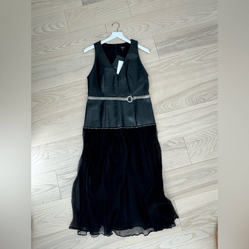 Olia Victorieva Leather Midi Dress with Chiffon Skirt